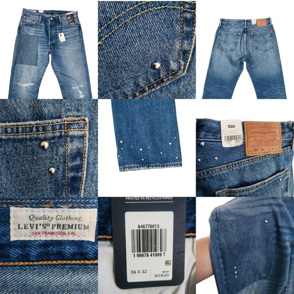 Levi's 501 "54 Original Fit Jeans Distressed & Studded Mens size 36x 32 NWT - Picture 6 of 10